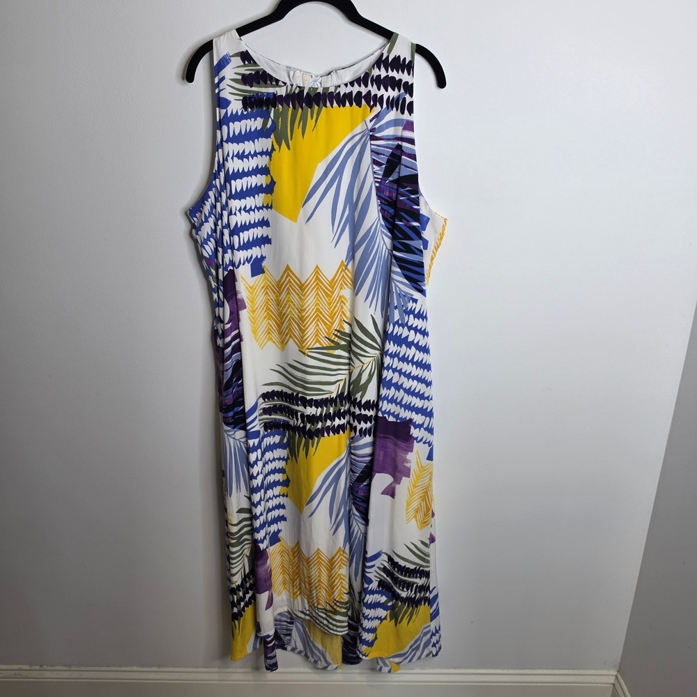 Chico's Maxi Dress Womens 3 (16) Tropical Abstract Print Sleeveless Tie Back